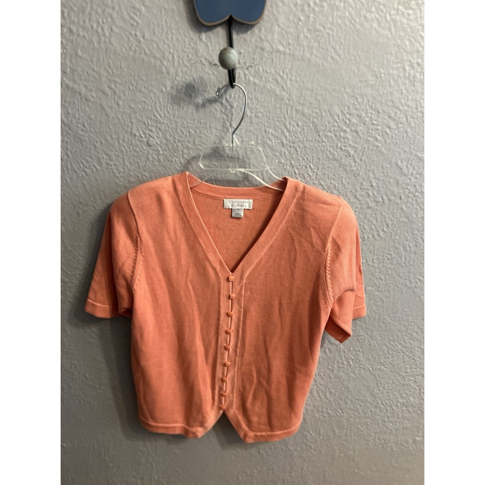CJ‎ Banks Cardigan Sweater Peachy Short Sleeve Womens Size Small